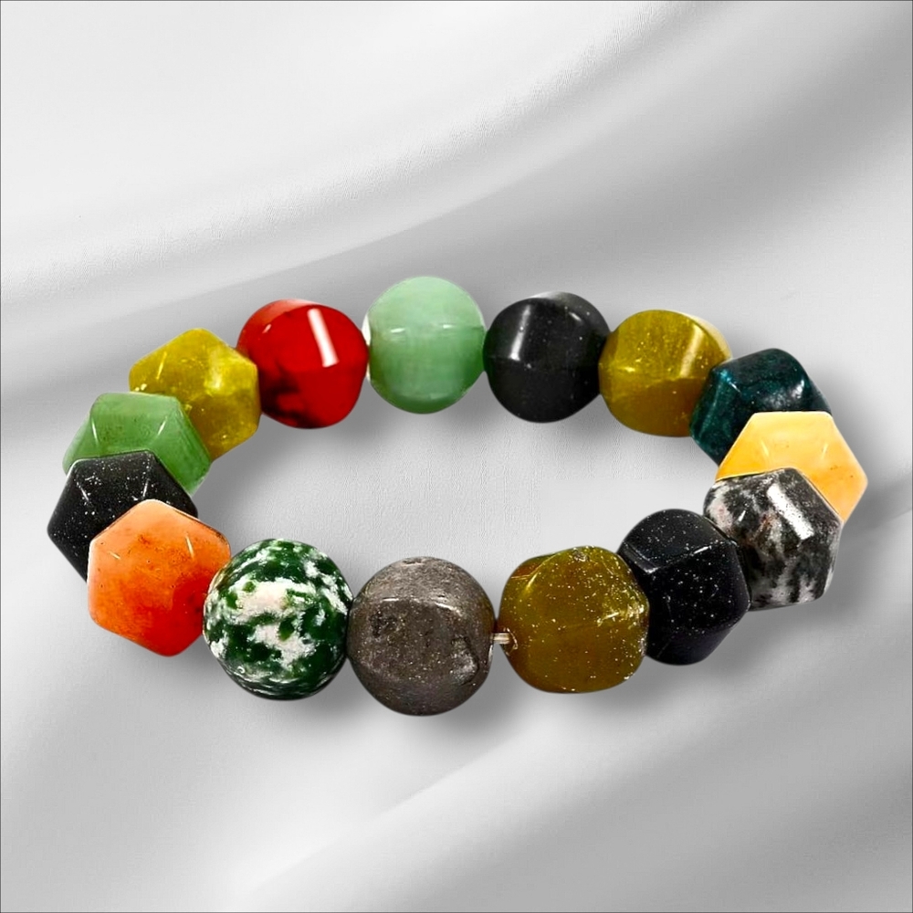 Handmade Puffy Pumpkin Multi-Stone Stretch Bracelet (6-7 Inch)